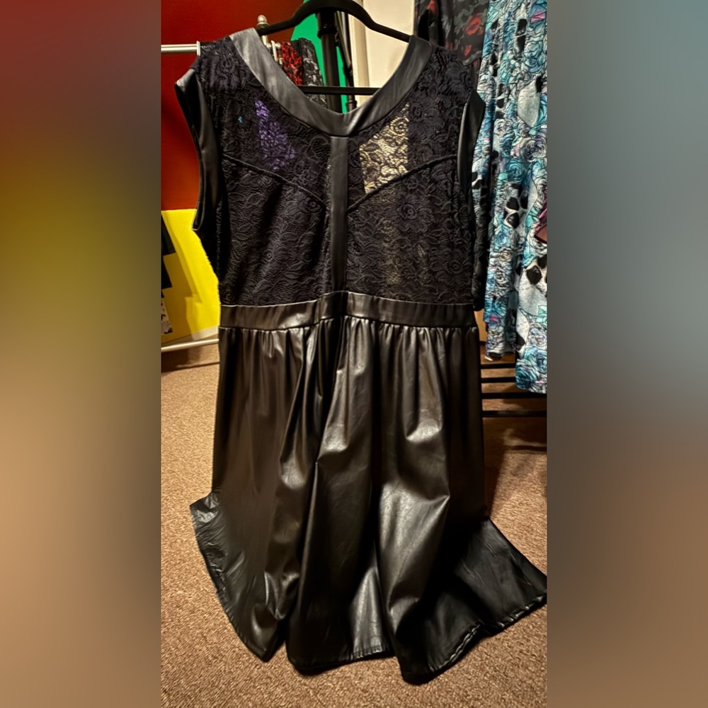 Elegant Black Lace and Leather Dress